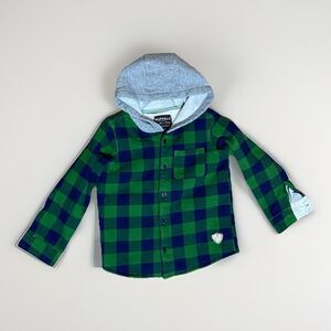 Buffalo David Bitton Kids Plaid Fleece-Lined Hoodie Green and Navy, Boys Size 4T
